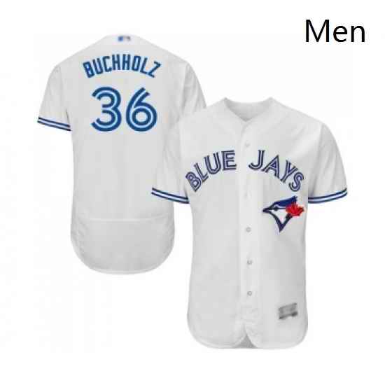 Mens Toronto Blue Jays 36 Clay Buchholz White Home Flex Base Authentic Collection Baseball Jersey
